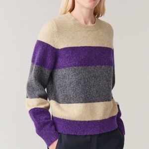 COS Striped Wool Sweater - Purple, Gray, Beige, size M